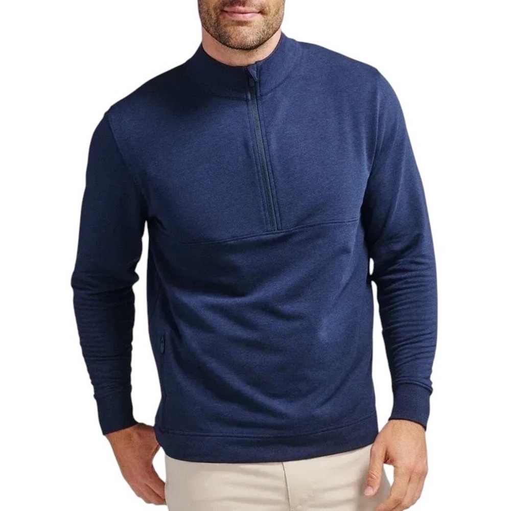 Tasc Performance Mens Large Navy Blue Bamboo Organic Cotton Quarter Zip Pullover